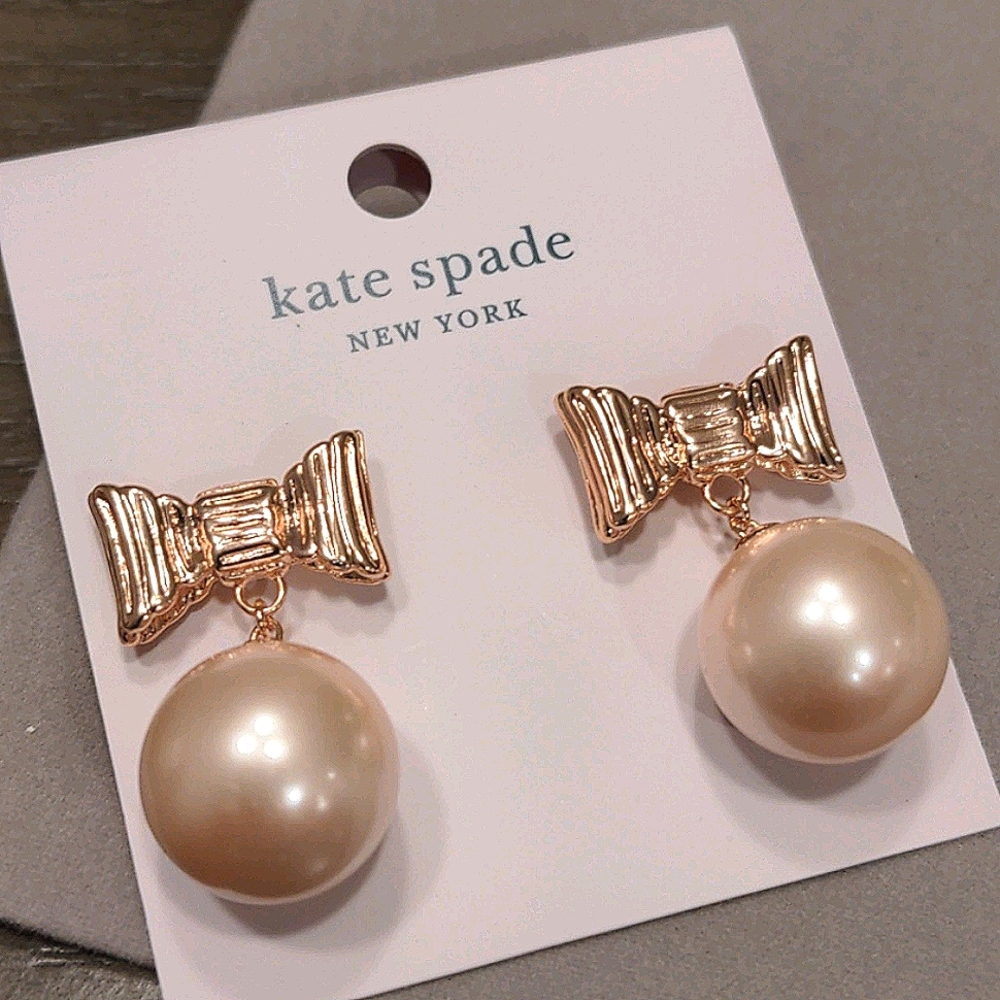 NEW Kate Spade Pearl Drop Earrings in Rose Gold - Picture 6 of 9